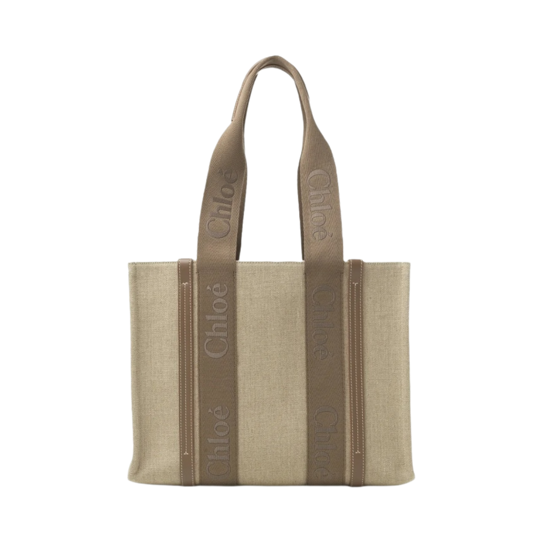 CHC23AS383L1729X Chloe Linen Woody Tote Bag Dark Nut