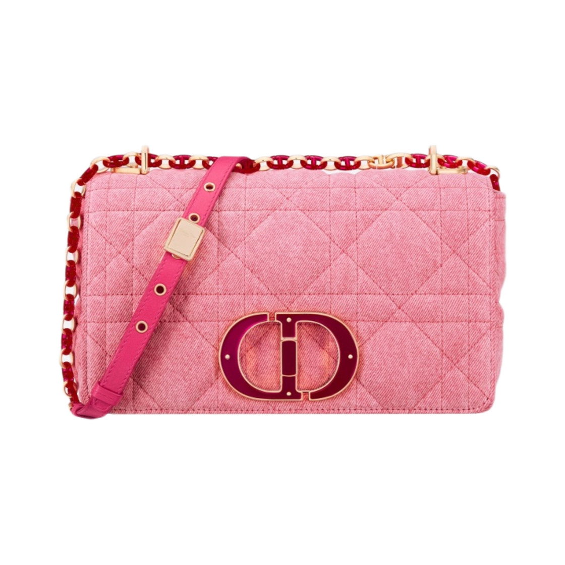 디올 미디움 카로백 매크로까나쥬 데님 브라이트 핑크(Dior Medium Caro Bag Macrocannage Denim Bright Pink) - 1