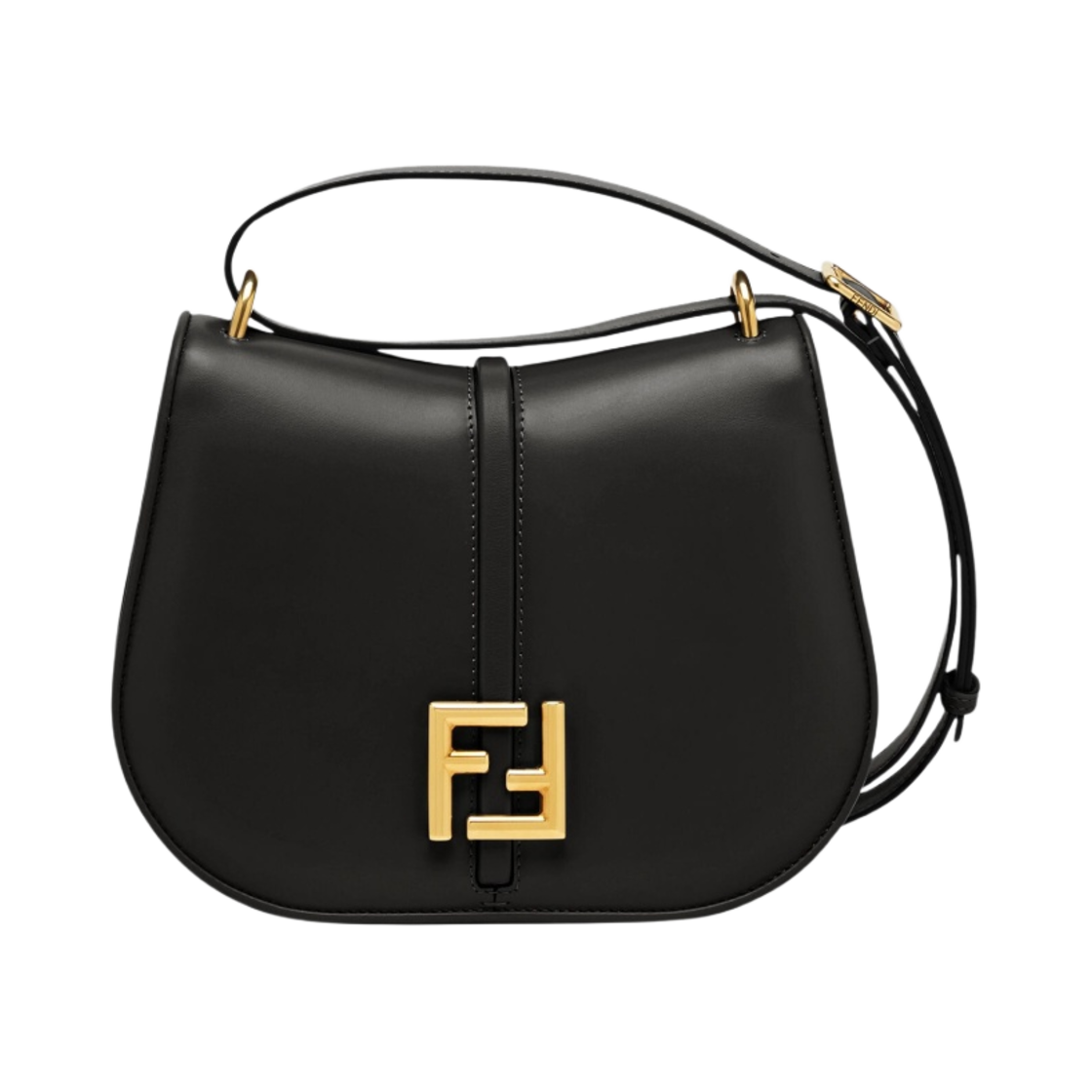 8BT366AQ0KF04TX Fendi C'mon Medium Smooth and Full-grain Leather Bag Black