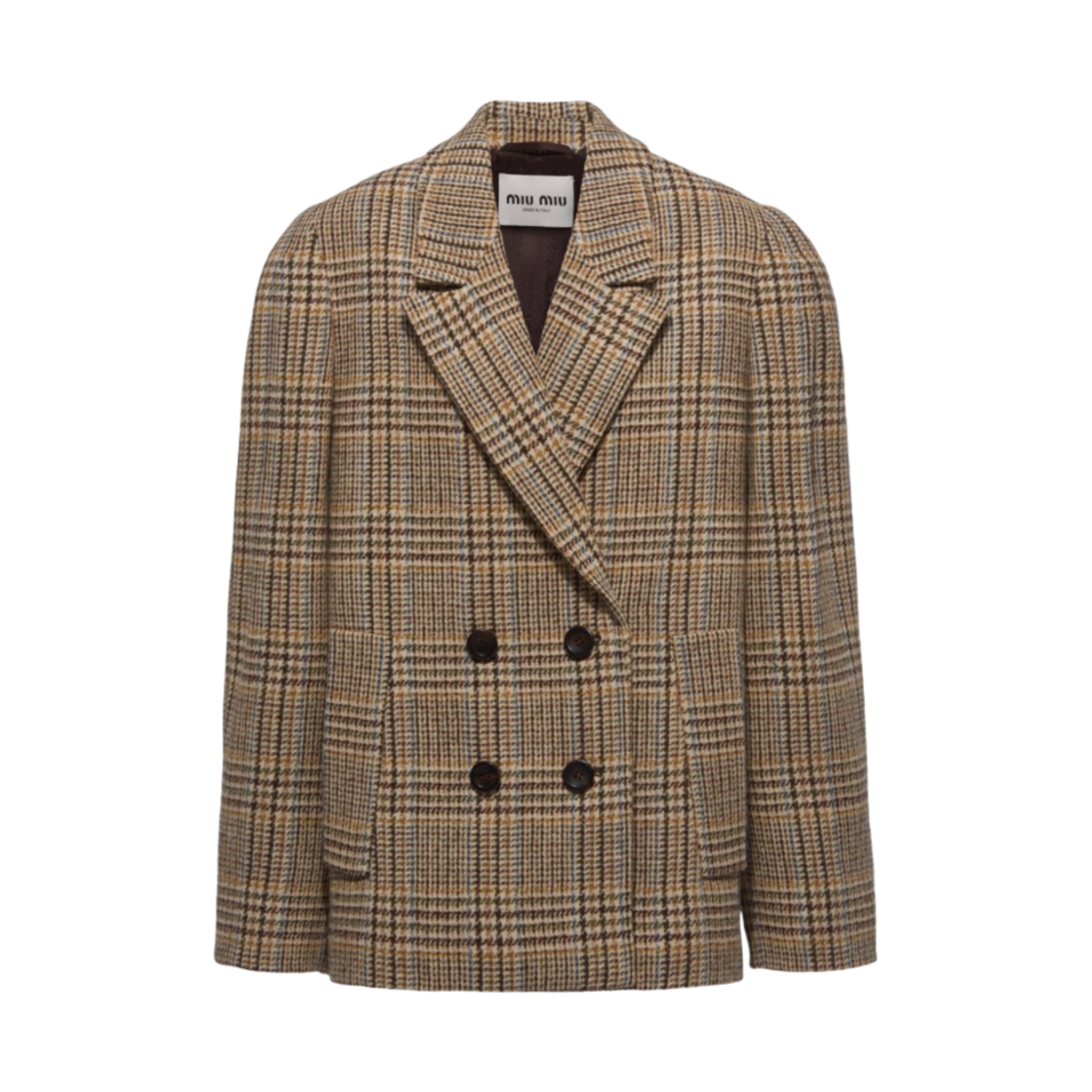 (W) 미우 미우 더블 브레스티드 플래드 자켓 코코아 브라운((W) Miu Miu Double Breasted Plaid Jacket Cocoa Brown) - 1