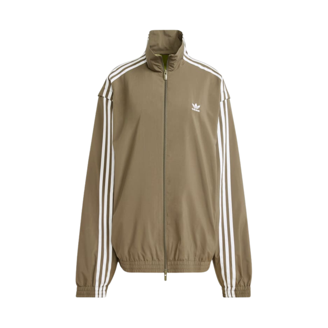 (W) 아디다스 아딜레늄 시즌 2 오버사이즈 집오프 트랙탑 올리브 스트라타 - KR 사이즈((W) Adidas Adilenium Season 2 Oversized Zip Off Track Top Olive Strata - KR Sizing)