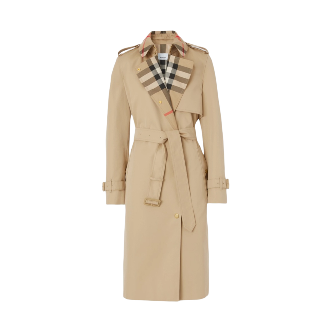 (W) 버버리 체크 패널 코튼 개버딘 트렌치 코트 허니((W) Burberry Check Panel Cotton Gabardine Trench Coat Honey) - 1