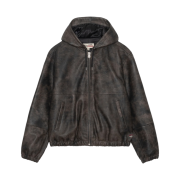 Stussy Stonewash Leather Work Jacket Washed Black