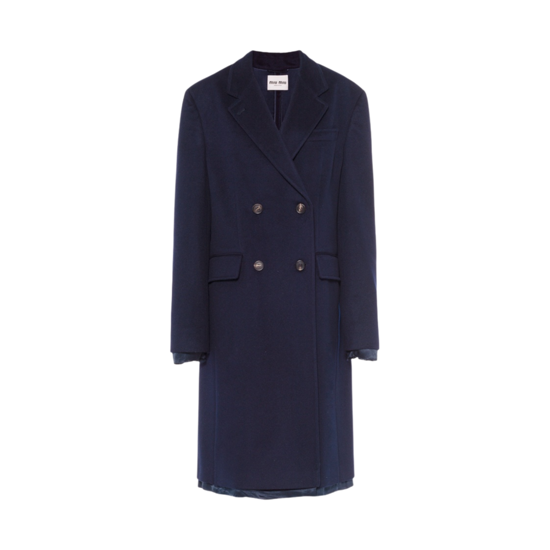 (W) 미우 미우 더블 브레스티드 벨루어 코트 블루((W) Miu Miu Double Breasted Velour Coat Blue) - 1