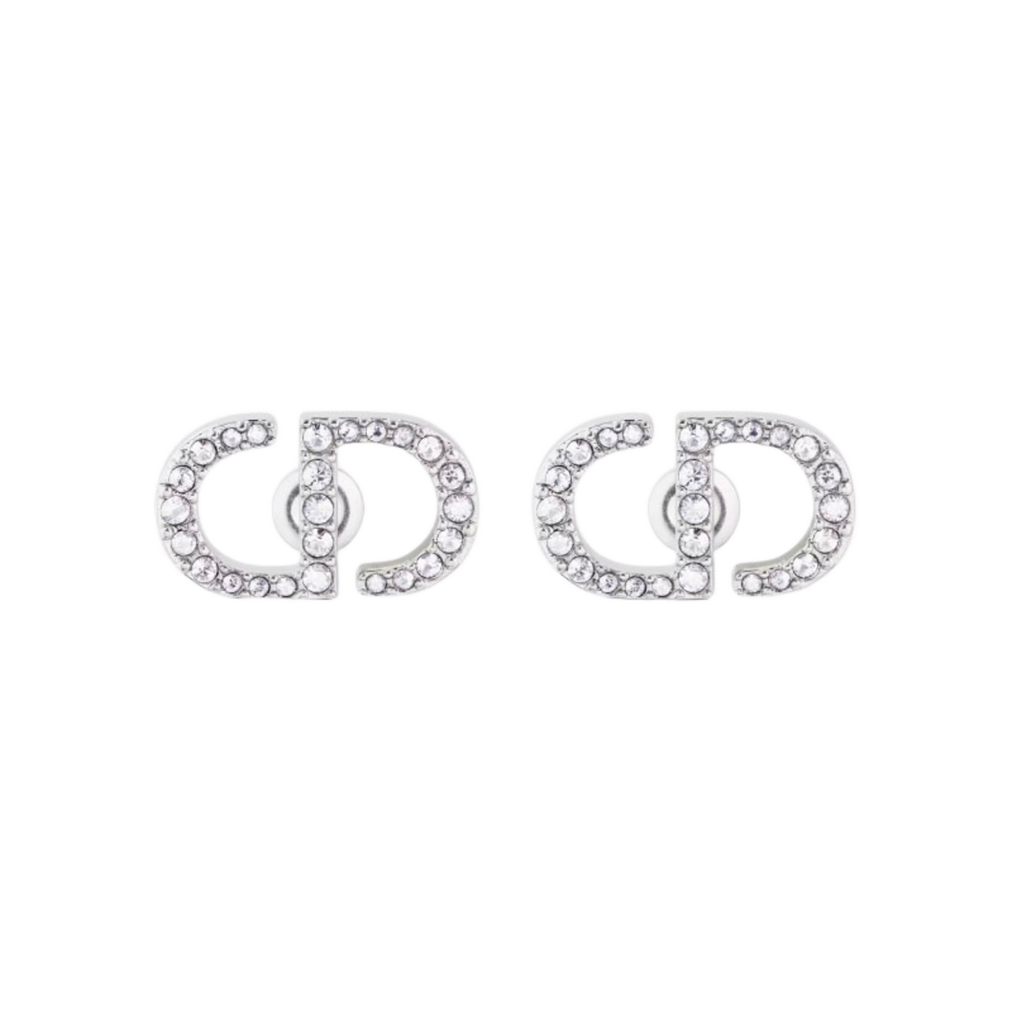 (W) 디올 쁘띠 CD 스터드 이어링 실버 피니쉬 메탈 화이트 크리스탈((W) Dior Petit CD Stud Earrings Silver Finish Metal White Crystals)