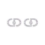 (W) Dior Petit CD Stud Earrings Silver Finish Metal White Crystals