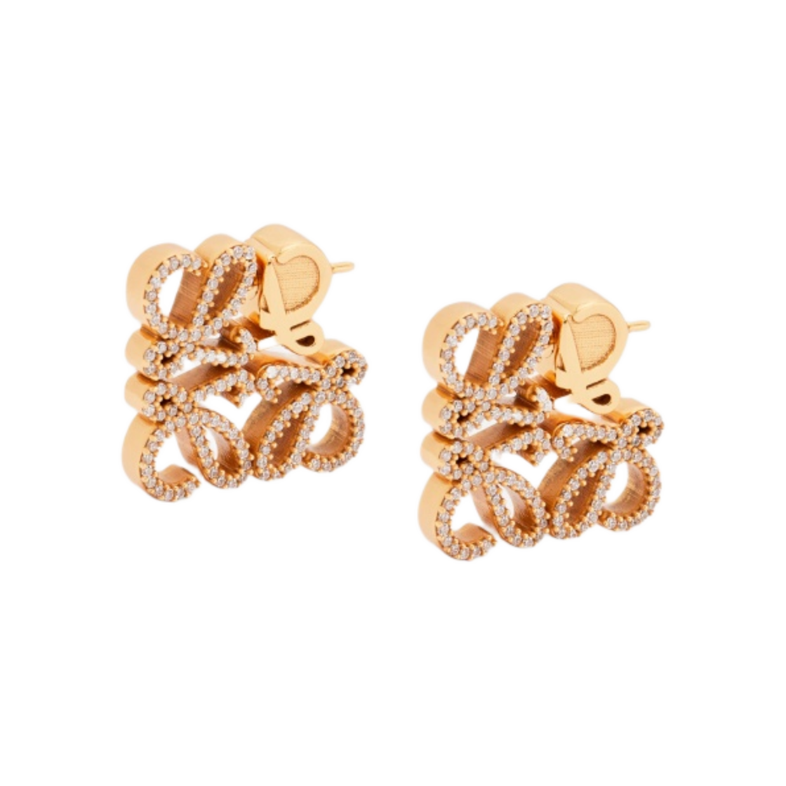 (W) 로에베 파베 아나그램 이어링 스털링 실버 & 크리스탈 골드((W) Loewe Pave Anagram Earrings in Sterling Silver and Crystal Gold) - 1