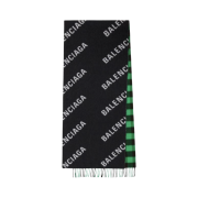 Balenciaga Wool Check Reversible Logo Print Scarf Green
