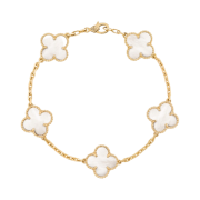 (W) Van Cleef & Arpels Vintage Alhambra Bracelet 5 Motifs Yellow Gold Mother of Pearl