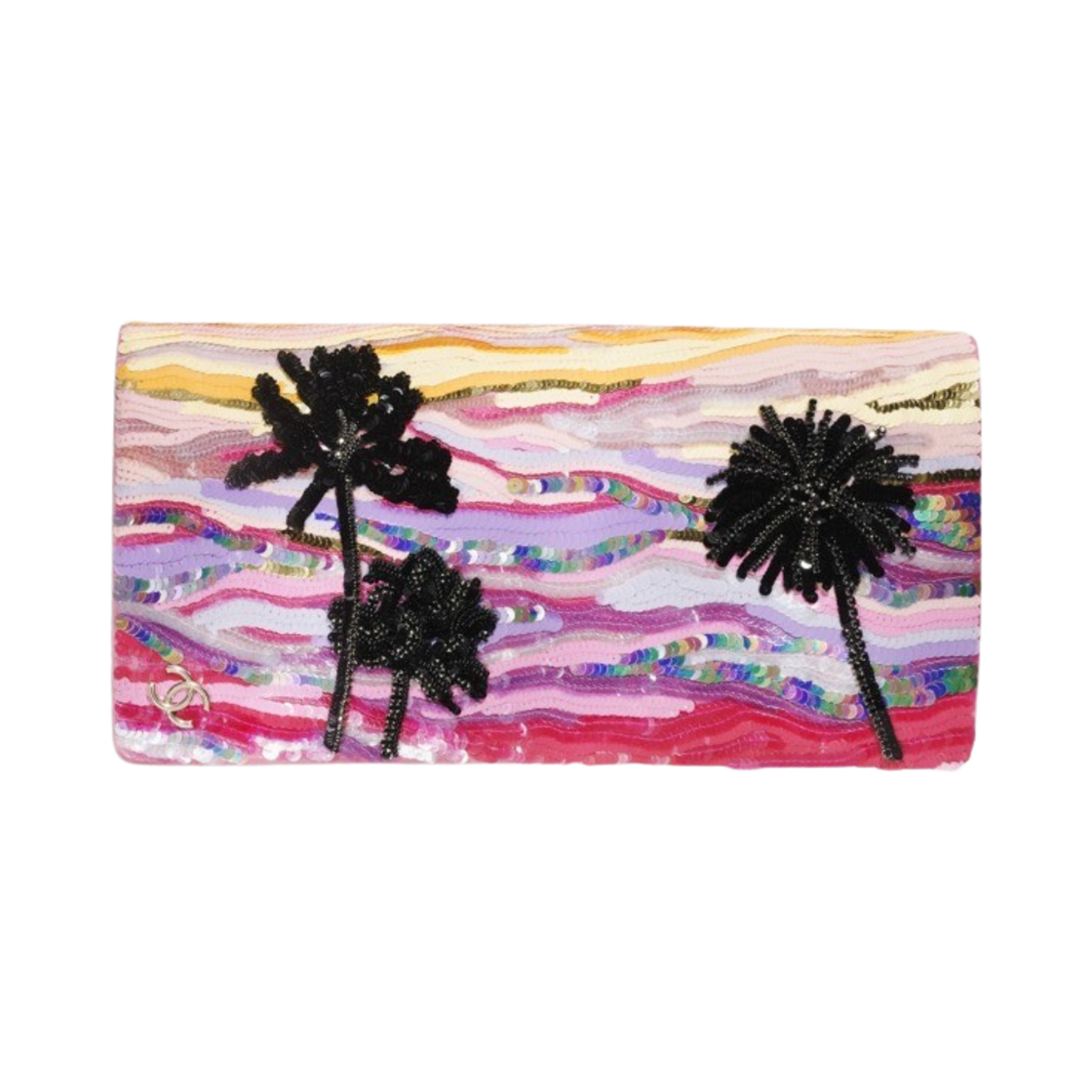 AS4631-B15058-NT683 Chanel Clutch Embroidered Satin Sequins Glass Beads Strass & Gold Yellow Purple Pink Black - 대표 이미지 #1