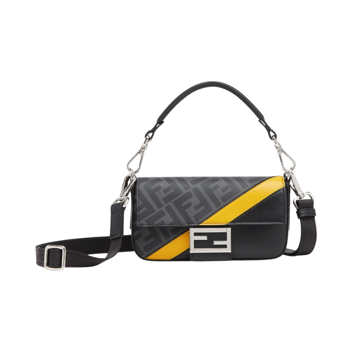 펜디 레더 FF 패브릭 바게뜨 미니 폰 케이스 블랙(Fendi Leather FF Fabric Baguette Mini Phone Case Black) - 1