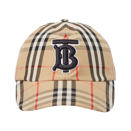 Burberry Monogram Motif Vintage Check Cotton Baseball Cap Archive Beige