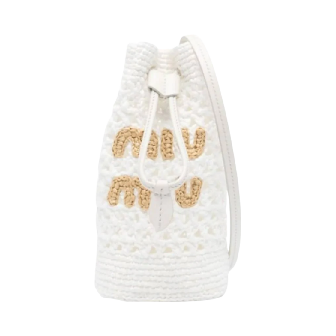 미우 미우 라피아 미니 버킷백 화이트 베이지(Miu Miu Raffia Mini Bucket Bag White Beige)