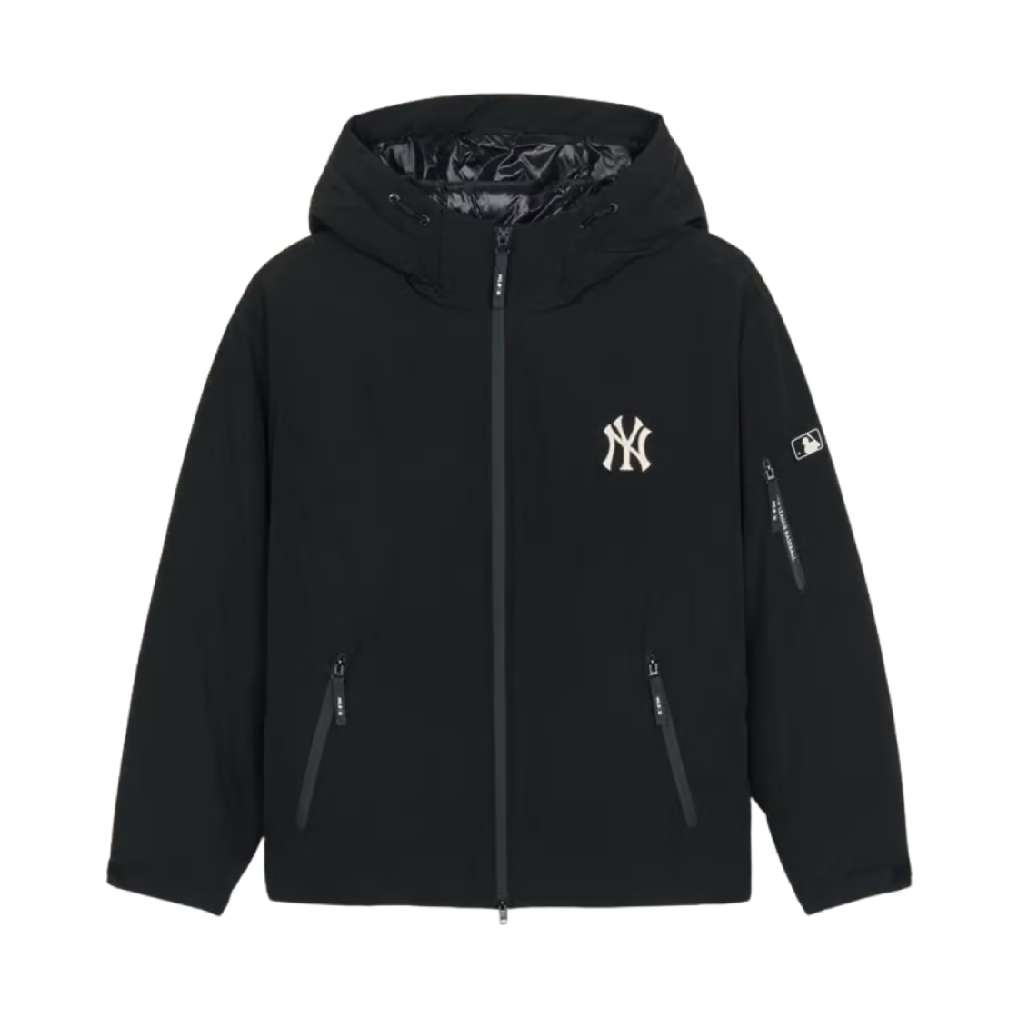 MLB 고프코어 후드 라이트웨이트 숏 푸퍼 자켓 뉴욕 양키스 블랙(MLB Gorpcore Hooded Lightweight Short Puffer Jacket New York Yankees Black)