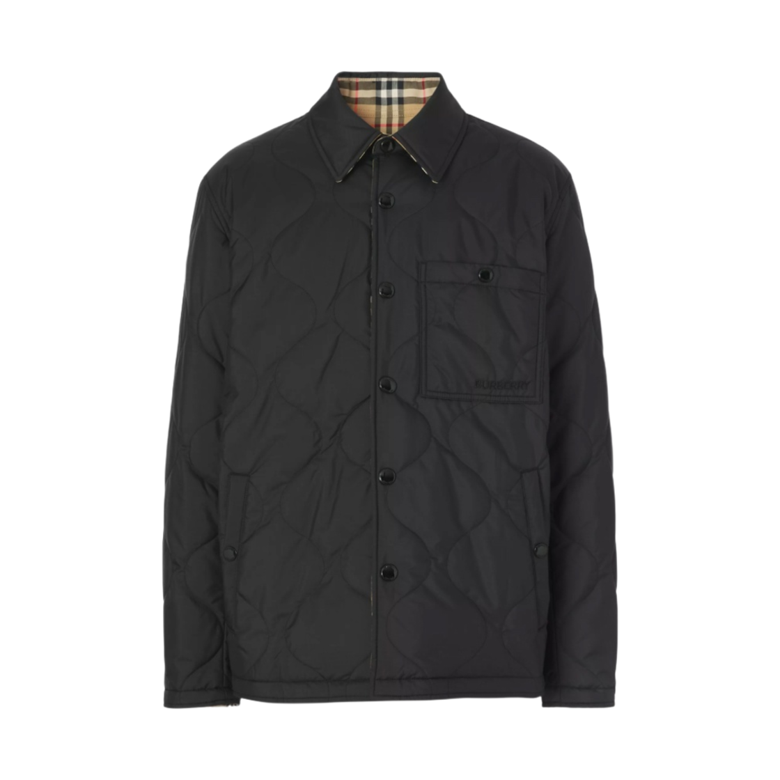 8049139 Burberry Reversible Vintage Check Thermoregulated Overshirt Black