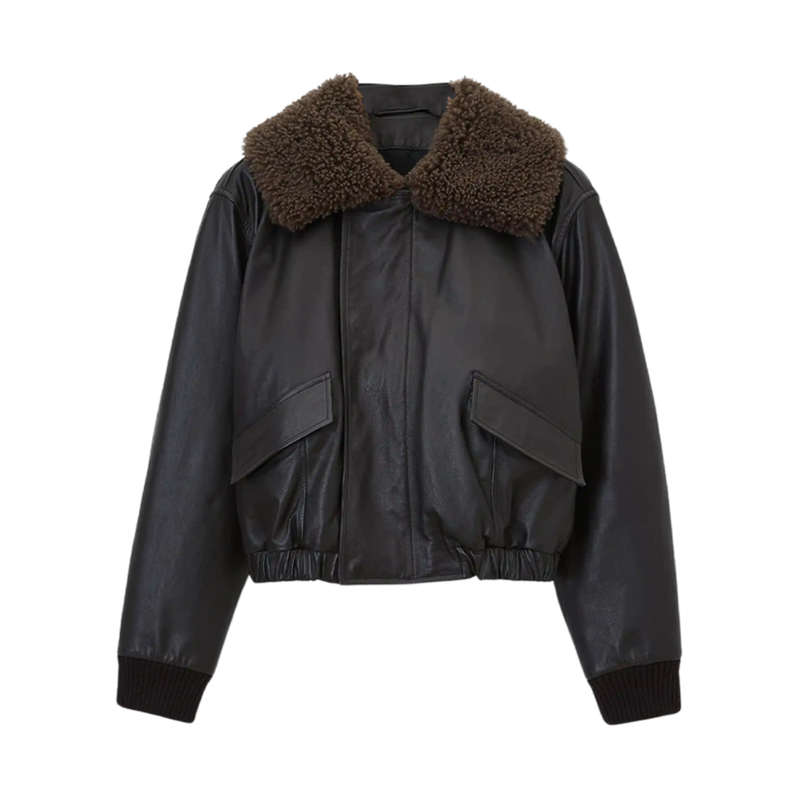 (W) 르메르 소프트 나파 카우 레더 블루종 셔링 칼라 다크 에스프레소((W) Lemaire Soft Nappa Cow Leather Blouson with Shearling Collar Dark Espresso) - 1