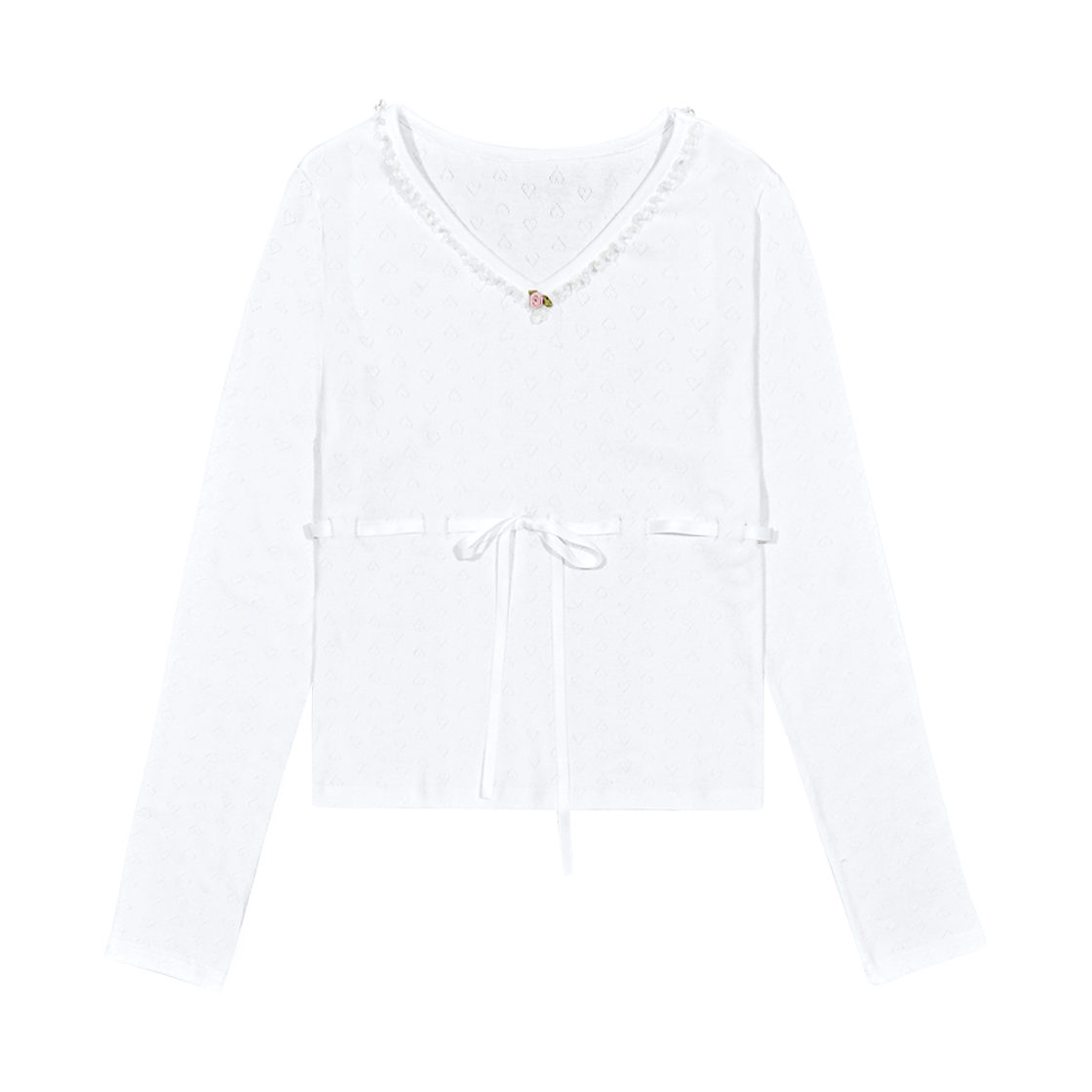 마가린핑거스 로즈 프릴 브이넥 탑 화이트