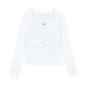 Margarin Fingers Rose Frill V-Neck Top White