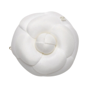 (W) Chanel Camellia Barrette Silk Pongee White