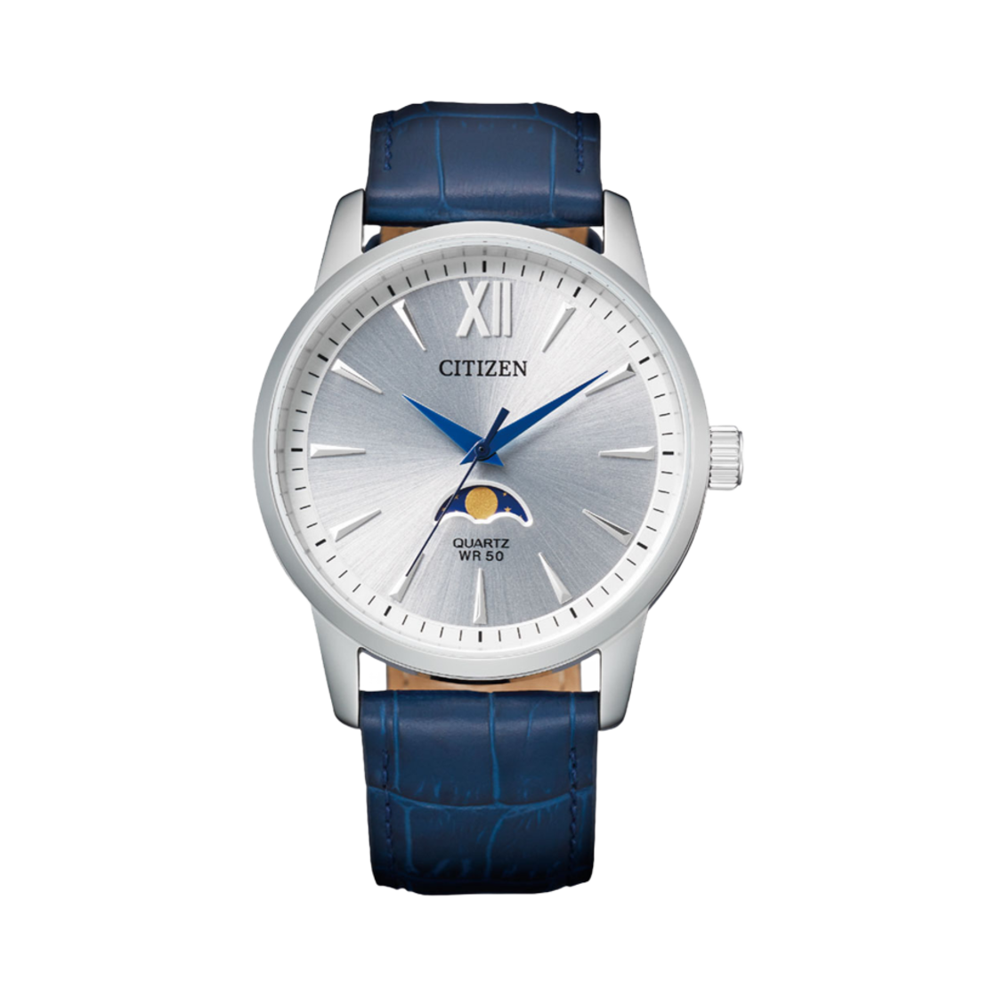 시티즌 문페이즈 드레스 쿼츠 42mm 카프 레더 실버 블루(Citizen Moonphase Dress Quartz 42mm Calf Leather Silver Blue)