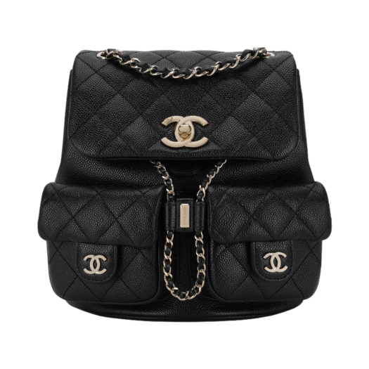 Chanel Backpack Grained Shiny Calfskin & Gold Black