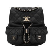 Chanel Backpack Grained Shiny Calfskin & Gold Black