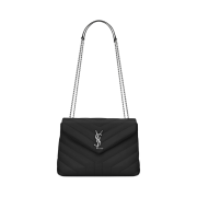 Saint Laurent Silver Monogram Loulou Small Bag in Matelasse Y Leather Black