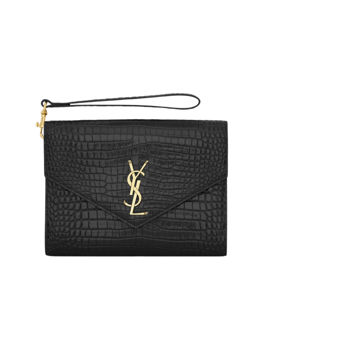생로랑 샤이니 크로커다일 엠보스 레더 카산드라 플랩 파우치 블랙(Saint Laurent Cassandre Flap Pouch in Shiny Crocodile Embossed Leather Black) - 1