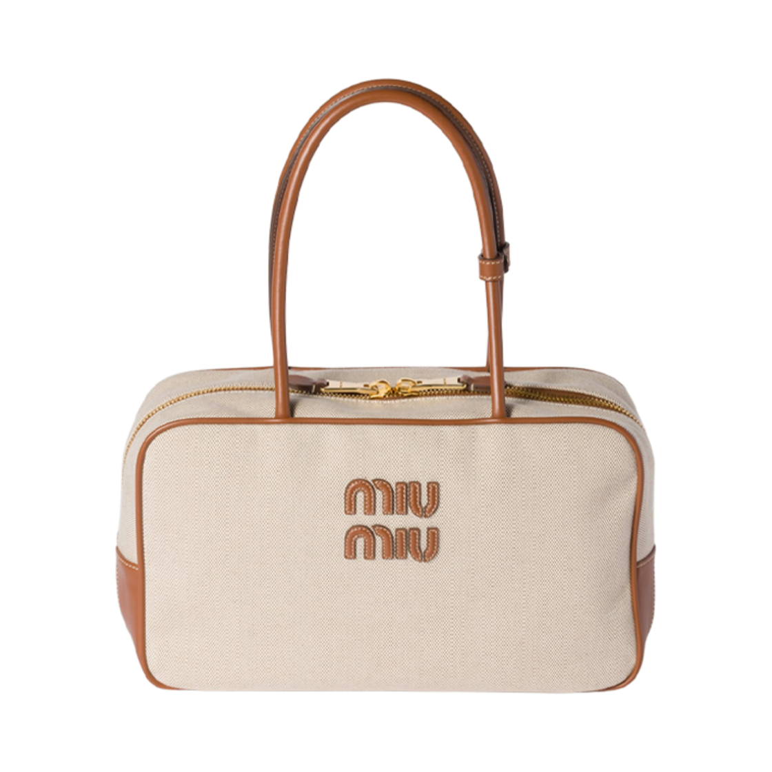 5BB163-ACRN-F062F Miu Miu Canvas and Leather Beau Bag Beige Brandy