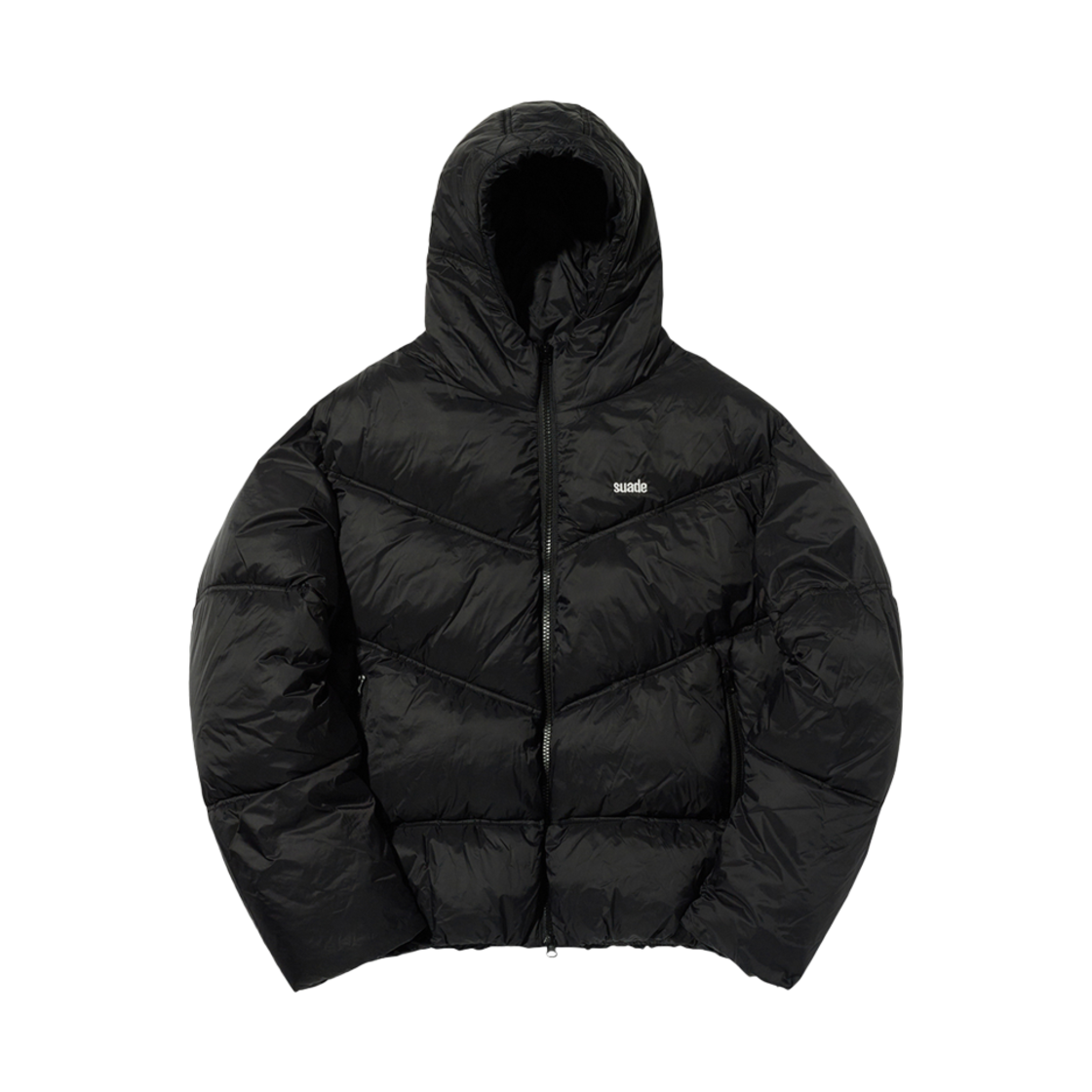 스웨이드 후드 퍼퍼 자켓 블랙(Suade Hooded Puffer Jacket Black)