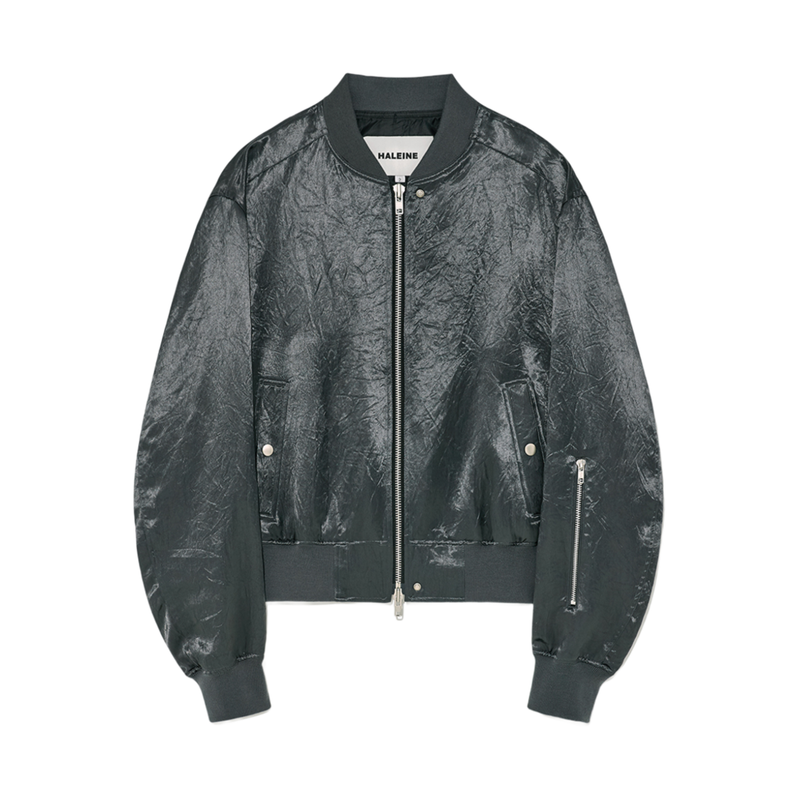 알렌느 크롭드 새틴 봄버 재킷 차콜