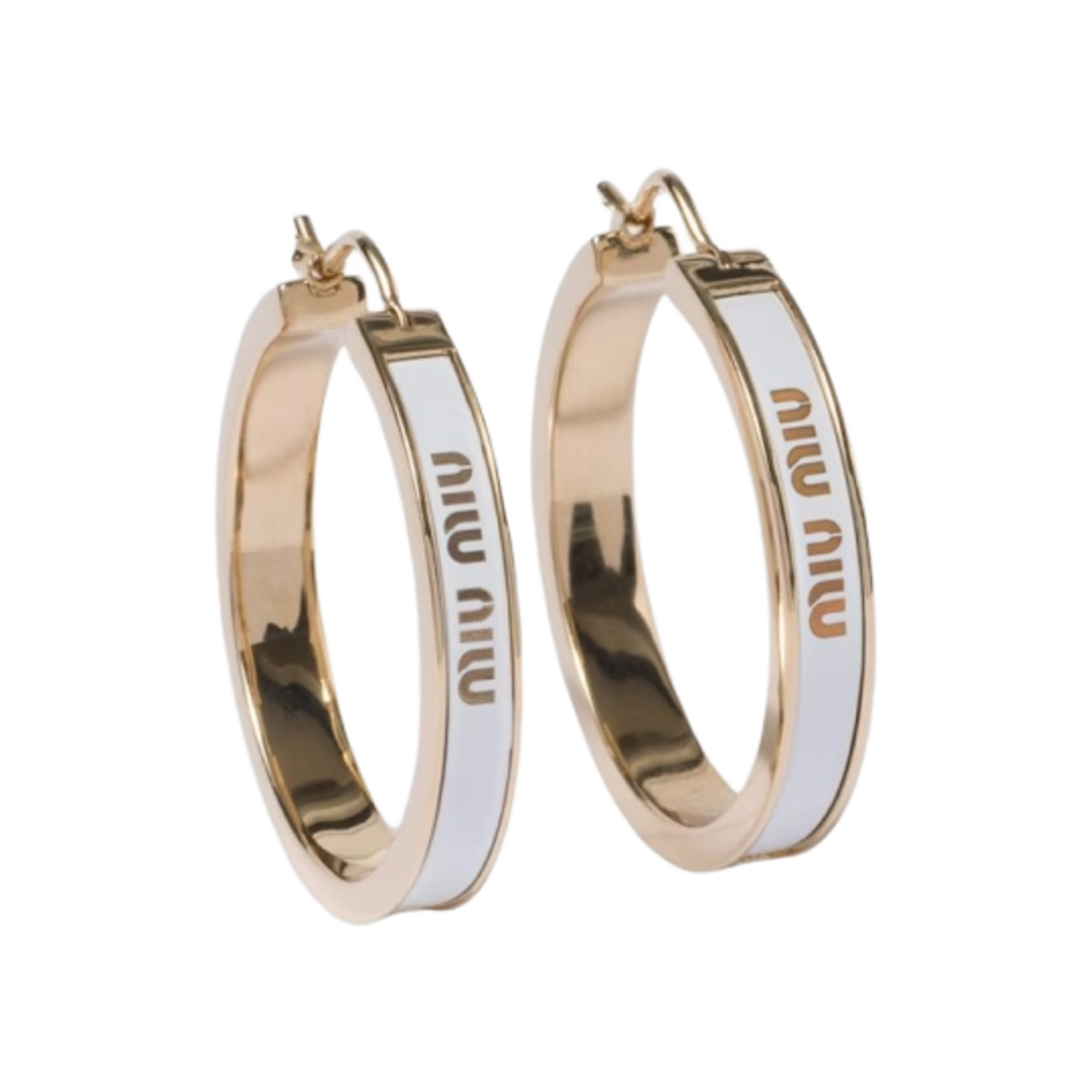 (W) 미우 미우 에나멜 메탈 이어링 화이트((W) Miu Miu Enameled Metal Earrings White) - 1