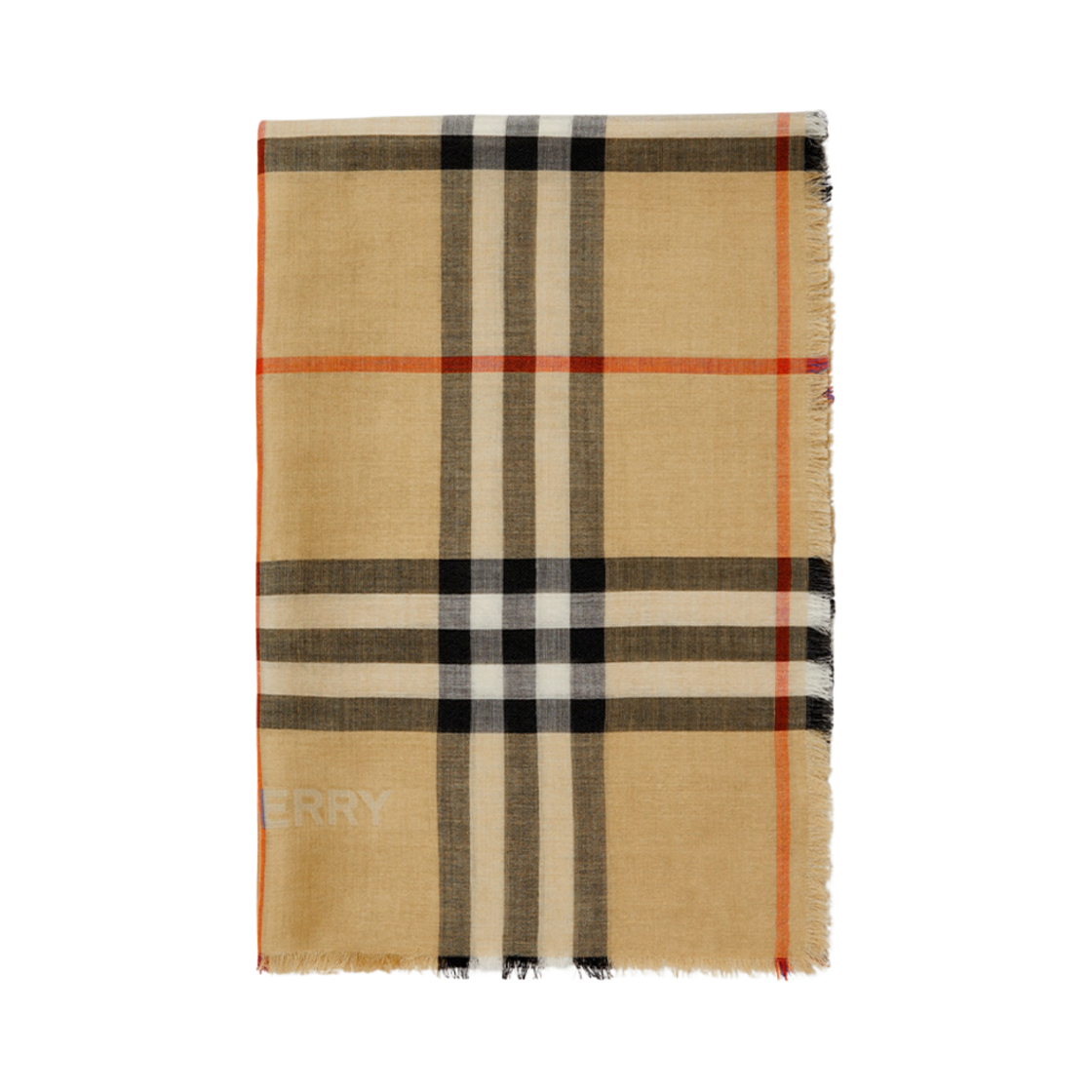 8085867 Burberry Reversible Check Wool Silk Muffler Sand Lichen