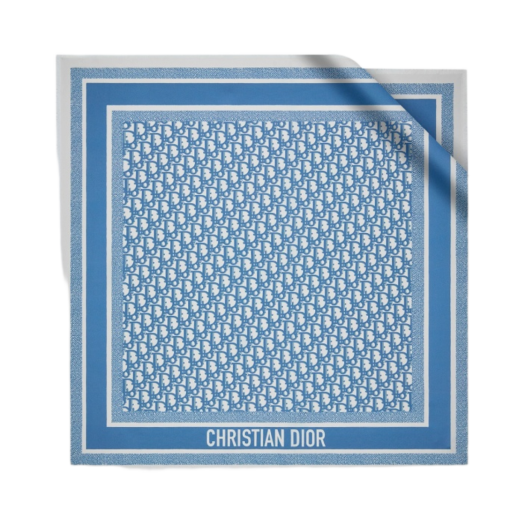 Dior Oblique Diortwin Square Scarf Silk Twill Cornflower Blue