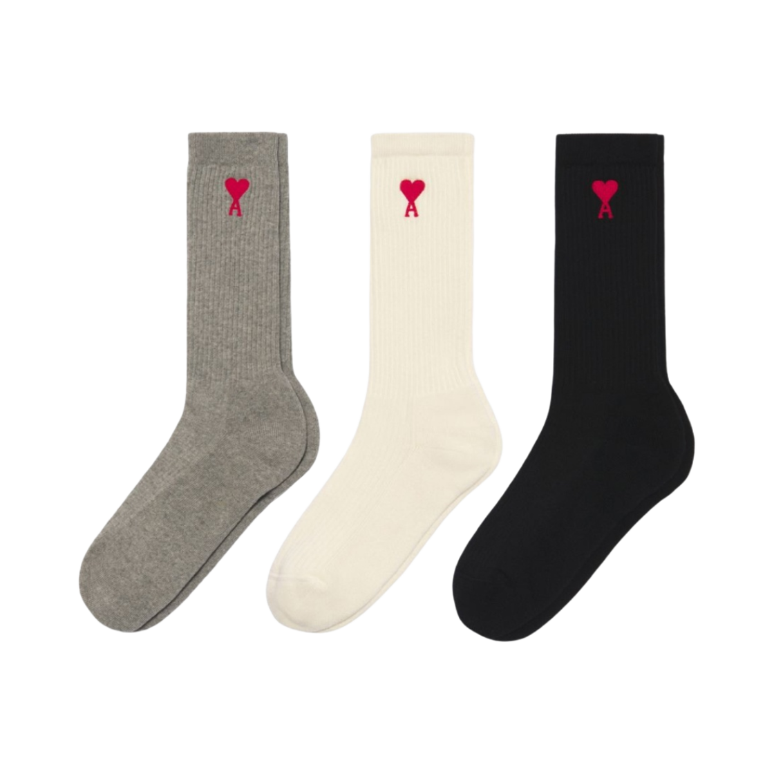 아미 하트 로고 삭스 오프 화이트 그레이 블랙 (3개입)(AMI de Coeur Socks Off White Grey Black (3 Pack))