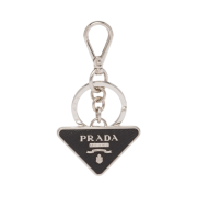 Prada Saffiano Leather Triangle Logo Keychain Black Silver