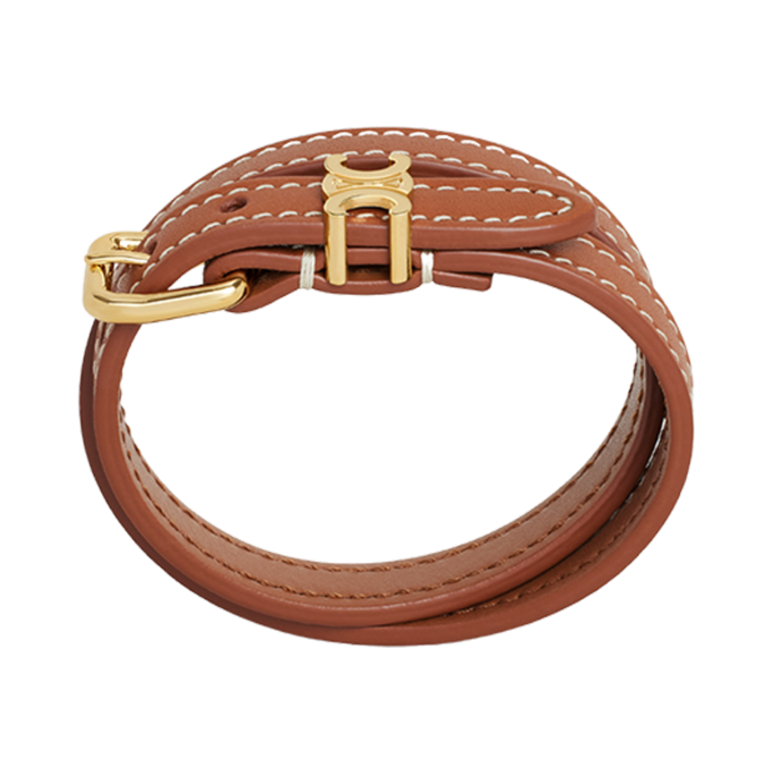 (W) 셀린느 레 퀴르 더블 팔찌 카프스킨 & 골드 피니시 브라스 골드 탠((W) Celine Les Cuirs Double Bracelet In Calfskin And Brass With Gold Finish Gold Tan)