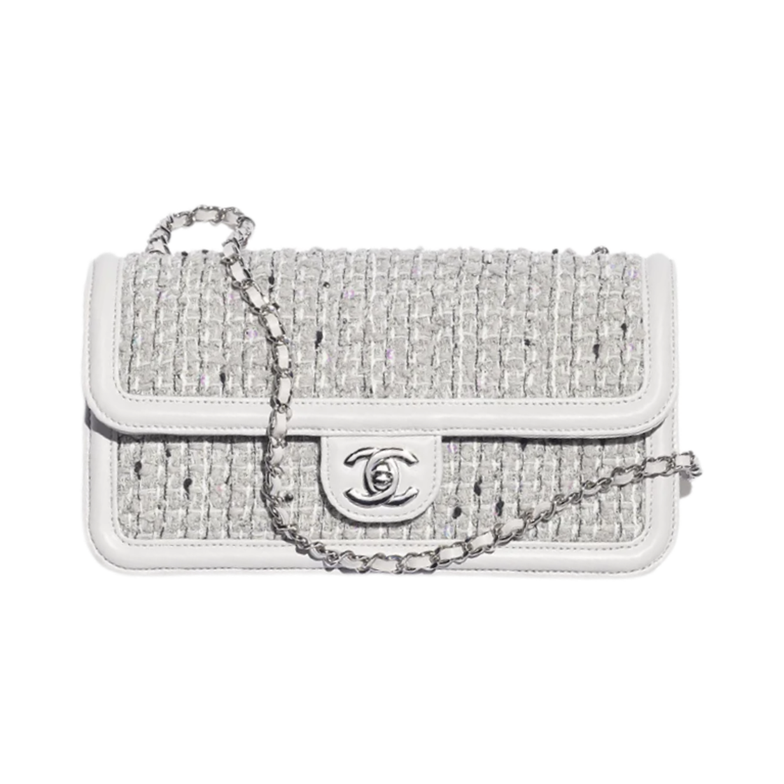 샤넬 스몰 플랩백 트위드 램스킨 & 실버 메탈 라이트 그레이 화이트 블랙(Chanel Small Flap Bag Tweed Lambskin & Silver Light Gray White Black) - 1