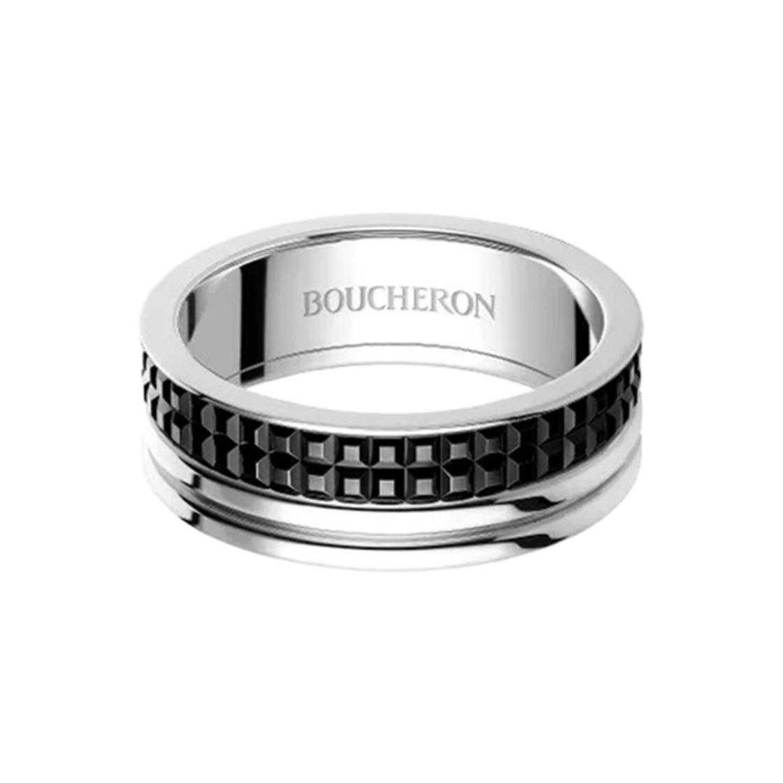 부쉐론 콰트로 블랙 에디션 웨딩 밴드 라지 모델 18K 화이트 골드 블랙 PVD(Boucheron Quatre Black Edition Wedding Band Large Model 18K White Gold Black PVD)