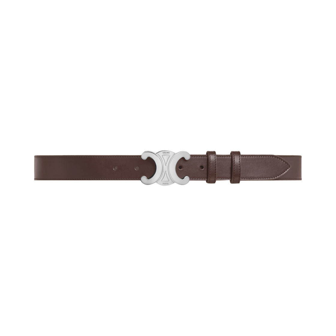 45BIE3AJG-19DE Celine Large Triomphe Belt in Vintage Calfskin Dark Brown