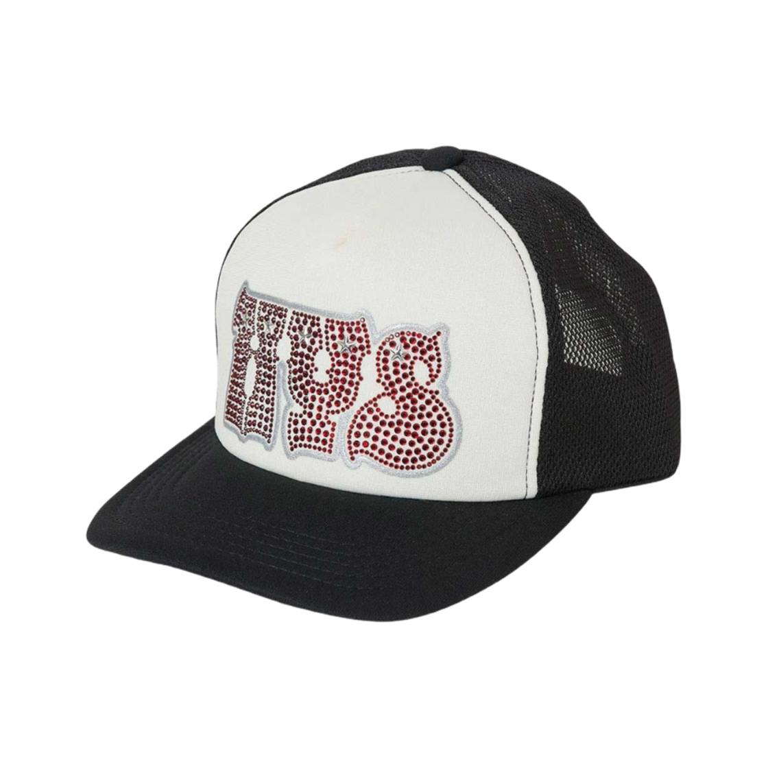 01251QH04 (W) Hysteric Glamour Hypnotized Logo Rhinestone Mesh Cap Black