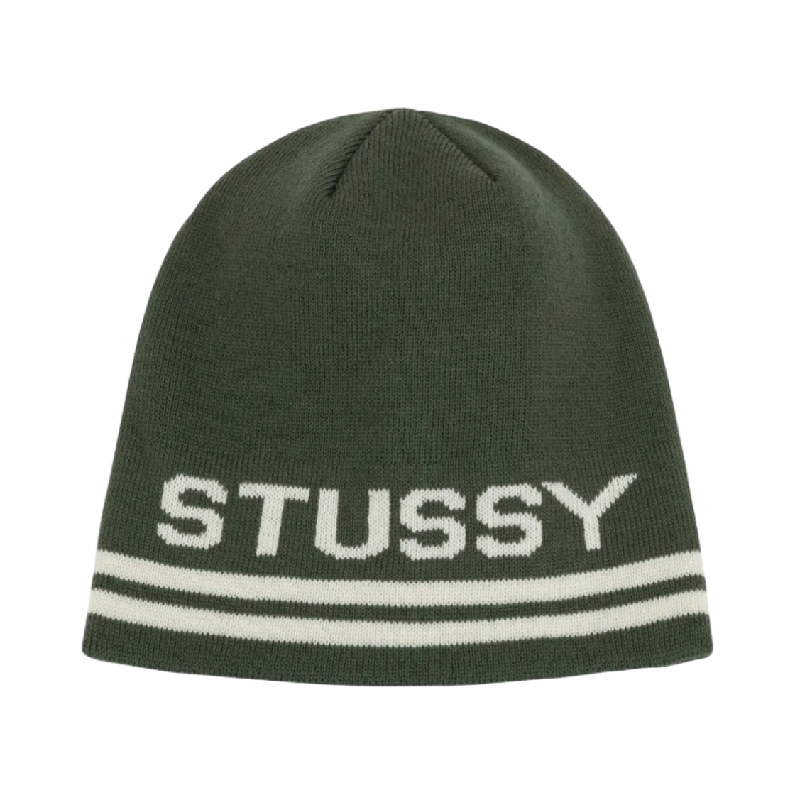 스투시 자카드 스트라이프 스컬캡 비니 다크 그린