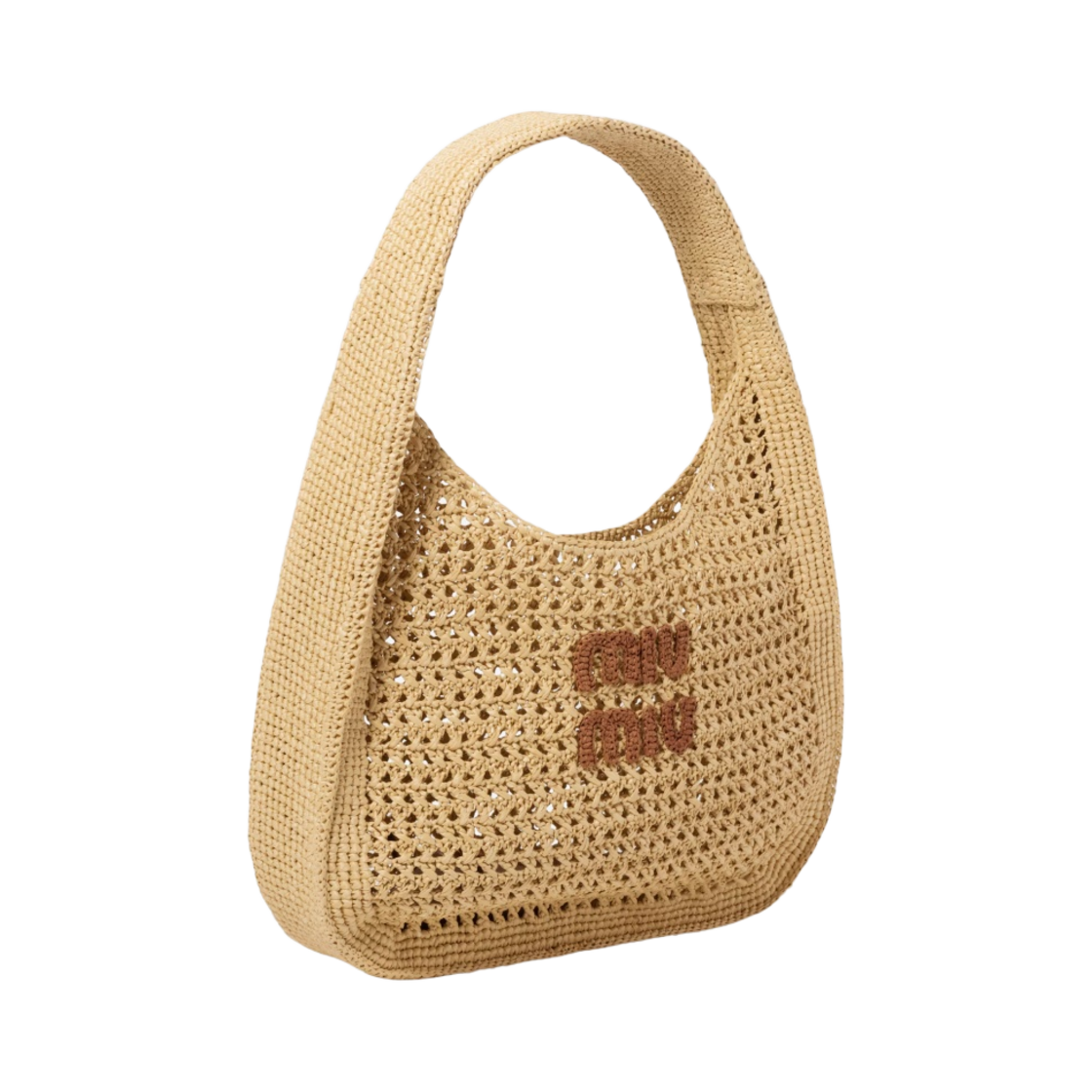 5BC116-2DO1-F0A5T Miu Miu Woven Fabric Hobo Bag Beige Cognac - #2
