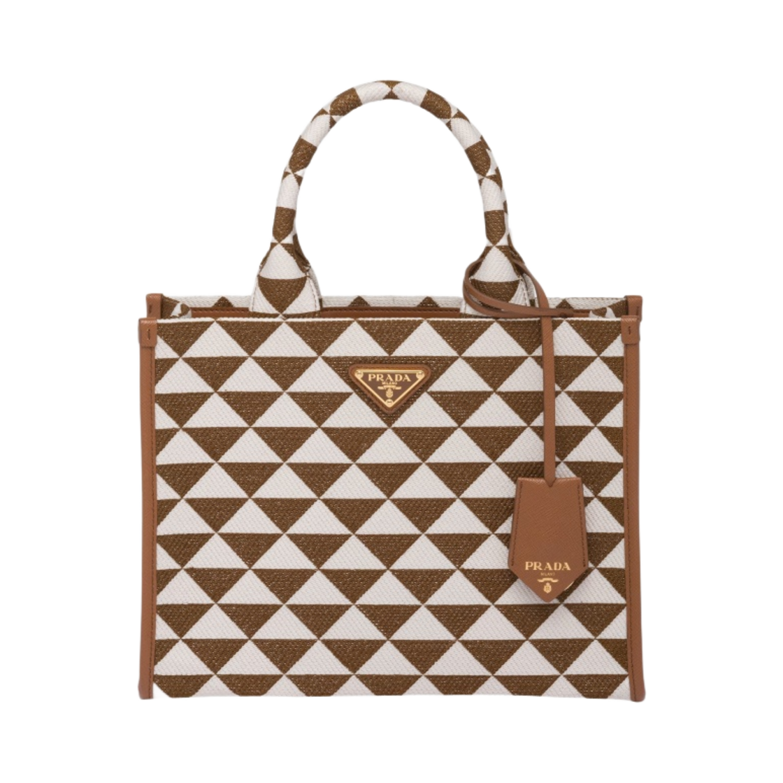 프라다 스몰 프라다 심볼 자수 패브릭 핸드백 토바코 초크 화이트(Prada Small Prada Symbole Embroidered Fabric Handbag Tobacco Chalk White) - 1