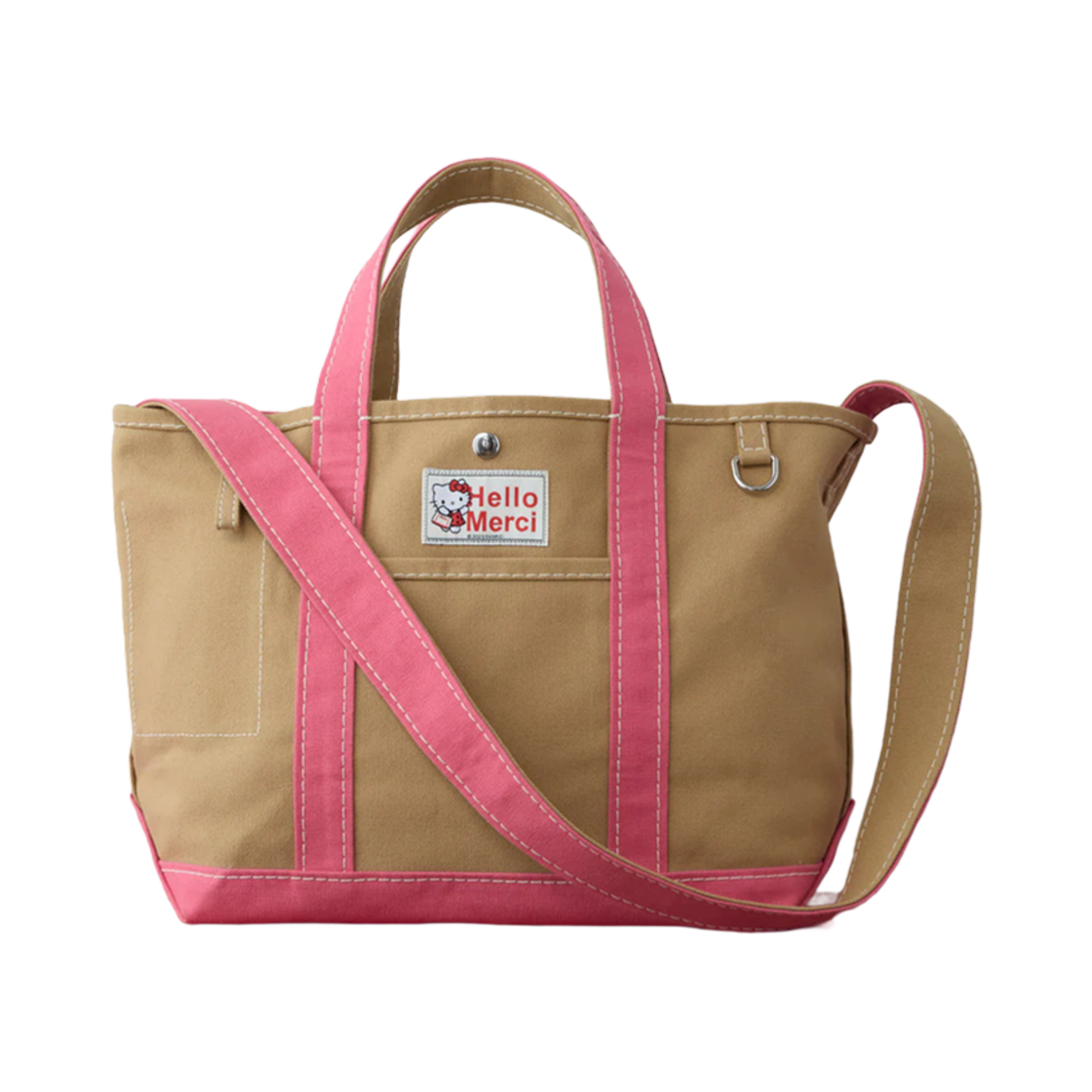 메르시 x 헬로 키티 카바스 칸디데 토트백 M 카키 핑크(Merci x Hello Kitty Cabas Candide Tote Bag M Khaki Pink)
