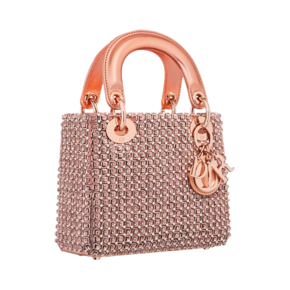 디올 미니 레이디 백 스퀘어 패턴 자수 세트 라운드 비즈 스트라스 메탈릭 핑크(Dior Mini Lady Bag Square Pattern Embroidery Set Strass Round Beads Metallic Pink) - 1
