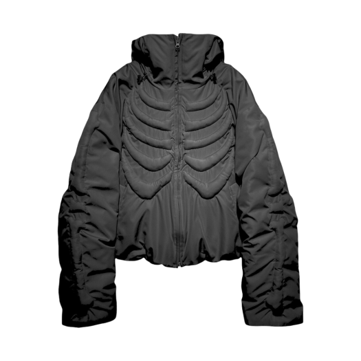241218002 Surgery Bone Embossing Puffer Jacket Black