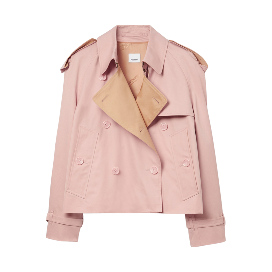 (W) 버버리 코튼 개버딘 크롭 트렌치 코트 소르베 핑크((W) Burberry Cotton Gabardine Cropped Trench Coat Sorbet Pink) - 1