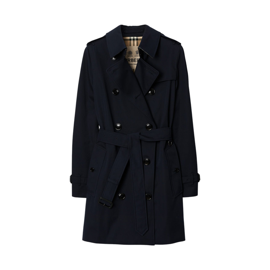 (W) 버버리 숏 켄싱턴 헤리티지 트렌치 코트 콜 블루((W) Burberry Short Kensington Heritage Trench Coat Coal Blue) - 1