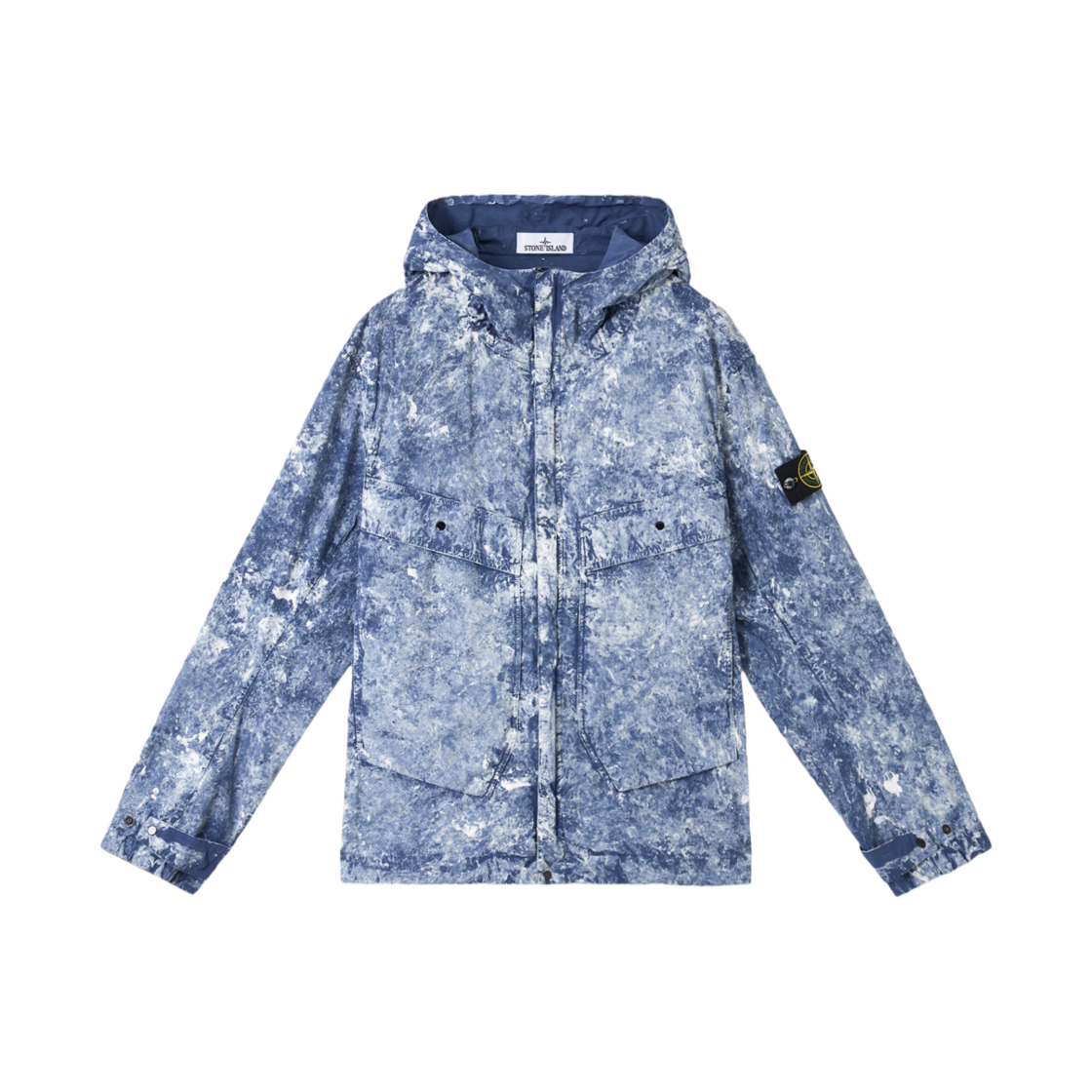 K1S1541000-76S0143-V0028 Stone Island 4100076 White Pigment On Tela Paracadute Stretch-TC Hooded Jacket with All-Over Motif and Anti-Drop Marine Blue - 25SS